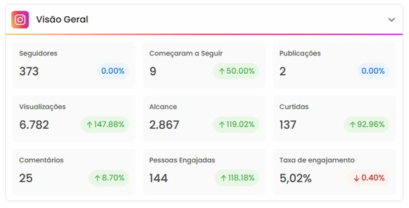 Recorte semanal usado para acompanhar alcance, interação e crescimento