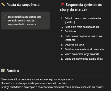 Roteiro e ordem dos Stories ligados ao reel de apresentação